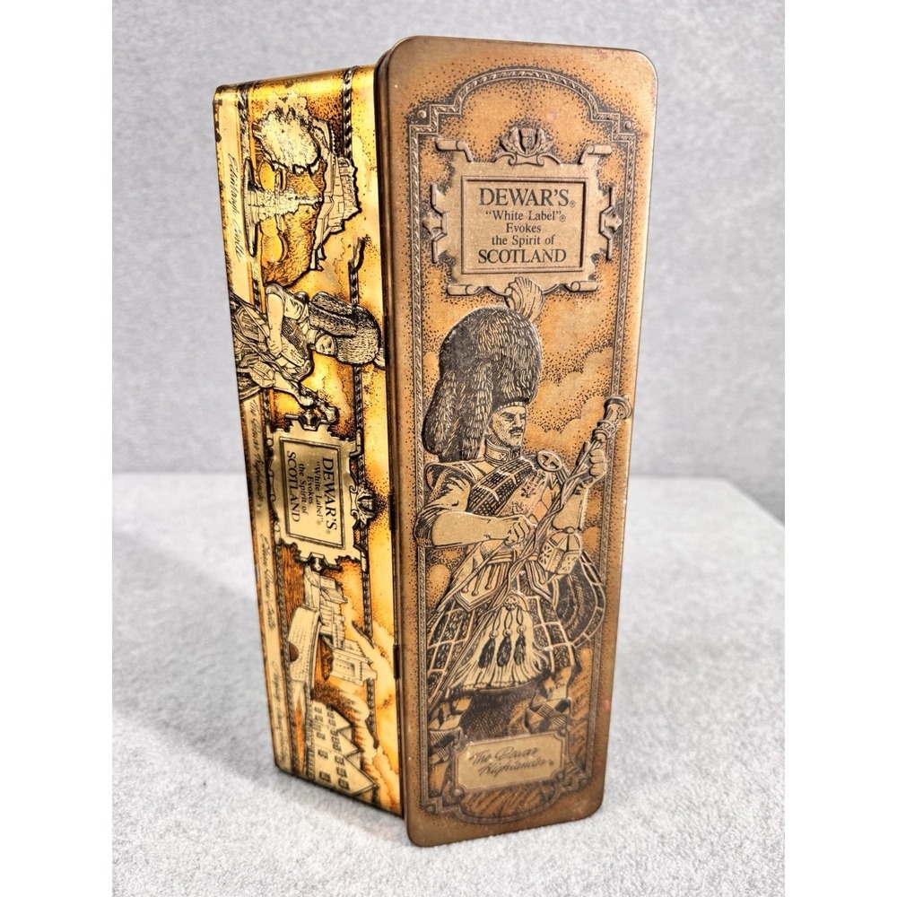Vintage Dewar's White Label Scotch Whisky Tin Edinburgh Castle Highland Scene